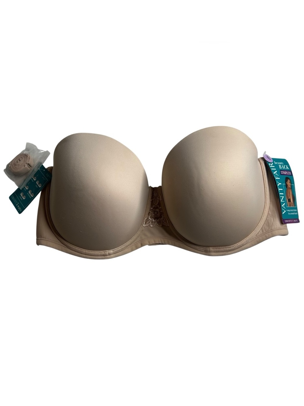 Vanity Fair Beauty Back Rose Beige Strapless Smooth Molded Cup Bra Sz 40D NWT